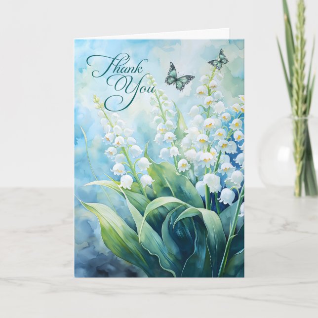 Tarjeta De Agradecimiento Lily del Valle y Mariposas (Anverso)