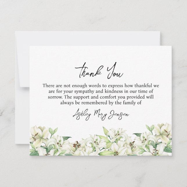 Tarjeta De Agradecimiento Lily Funeral Thank You Note Card Bereavement (Anverso)