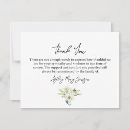Tarjeta De Agradecimiento Lily Funeral Thank You Note Card Bereavement