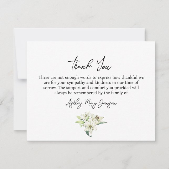 Tarjeta De Agradecimiento Lily Funeral Thank You Note Card Bereavement (Anverso)