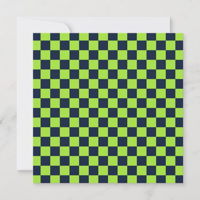 Tarjeta De Agradecimiento Lime and navy checkerboard pattern (Anverso)