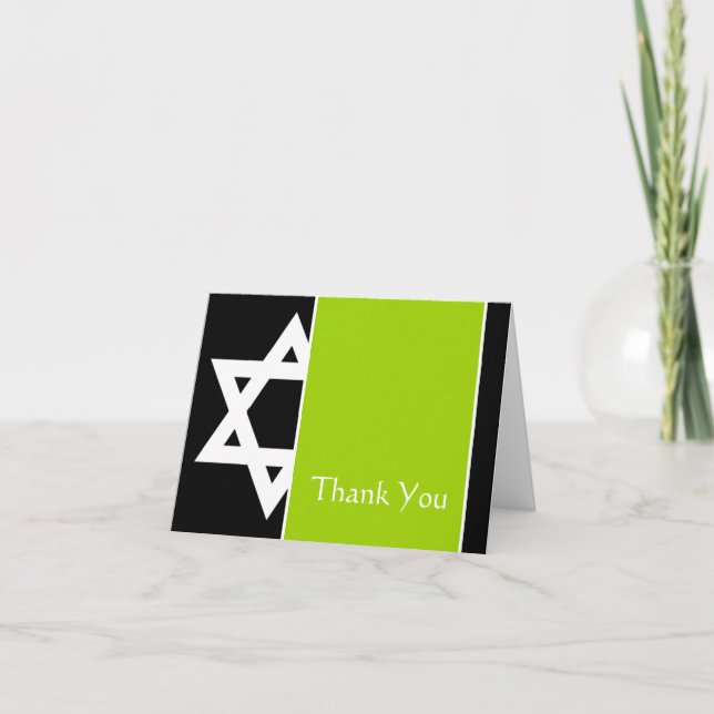 Tarjeta De Agradecimiento Lime Black Star of David Bar Mitzvah Gracias (Anverso)