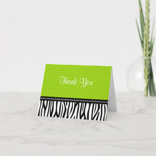 Tarjeta De Agradecimiento Lime Green y Black Zebra Polka Dot Gracias