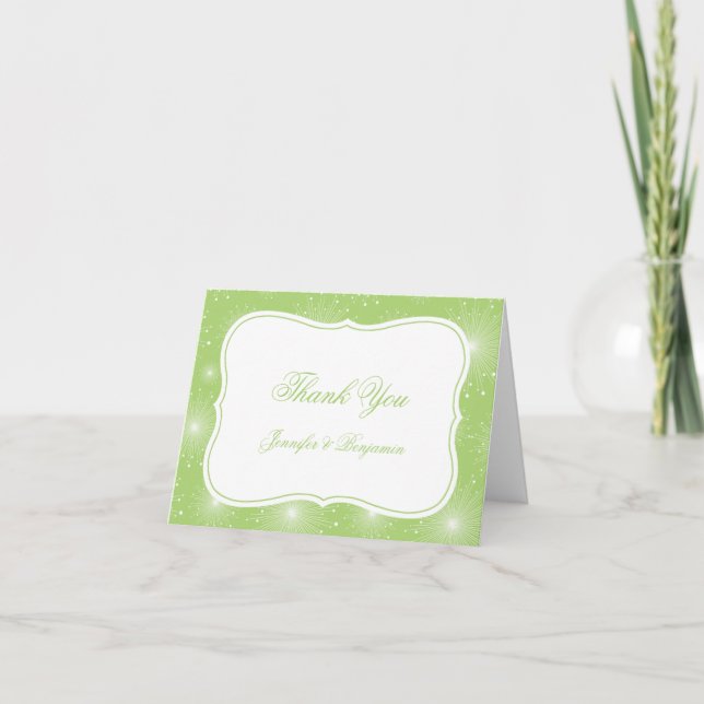 Tarjeta De Agradecimiento Lime Green y White Starburts Gracias (Anverso)