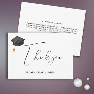 Tarjeta De Agradecimiento Límite de graduación negro con guión moderno simpl