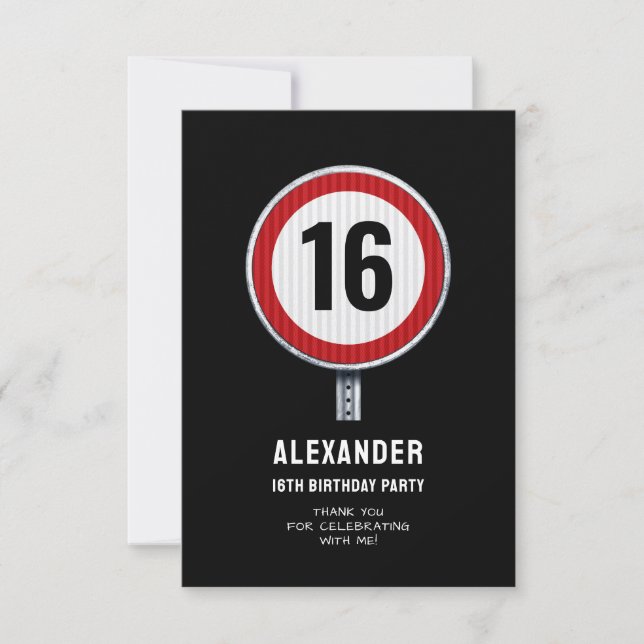 Tarjeta De Agradecimiento Límite de velocidad cumpleaños 16 (Anverso)
