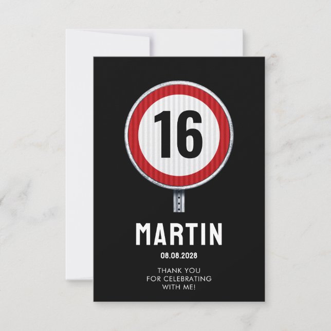 Tarjeta De Agradecimiento Límite de velocidad para cumpleaños 16 (Anverso)