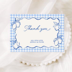 Tarjeta De Agradecimiento Limón Amalfi Gingham Azul