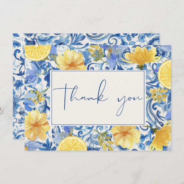 Tarjeta De Agradecimiento Limon cítrico tema principal de la ducha nupcial a (Anverso / Reverso)