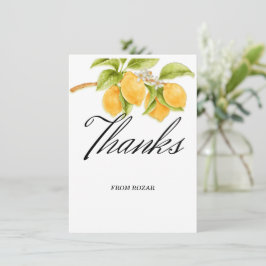 Tarjeta De Agradecimiento Limón de color de agua y flores Cumpleaños Gracias