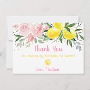 Tarjeta De Agradecimiento Limonada Rosa Dorado Cumpleaños Floral Gracias