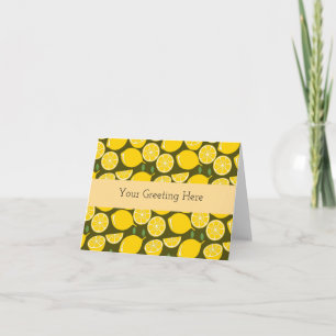 Tarjeta De Agradecimiento Limones Amarillos y Patrón Verde Oliva: Citrus Mod