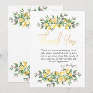 Tarjeta De Agradecimiento Limones botánicos de acuarela chic y flores