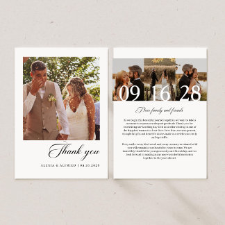 Tarjeta De Agradecimiento Limpia Caligrafía Elegante Foto Vertical de Boda