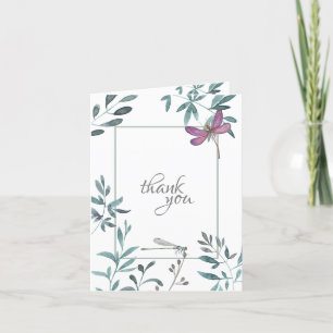 Tarjeta De Agradecimiento Linda libélula acuarela Jardín Verde, Blanco