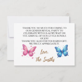 Tarjeta De Agradecimiento linda mariposa Género revelar jardín Fiesta