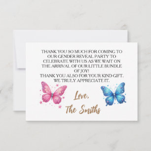 Tarjeta De Agradecimiento linda mariposa Género revelar jardín Fiesta