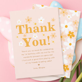 Tarjeta De Agradecimiento Linda niña de cumpleaños con margaritas rosadas y 