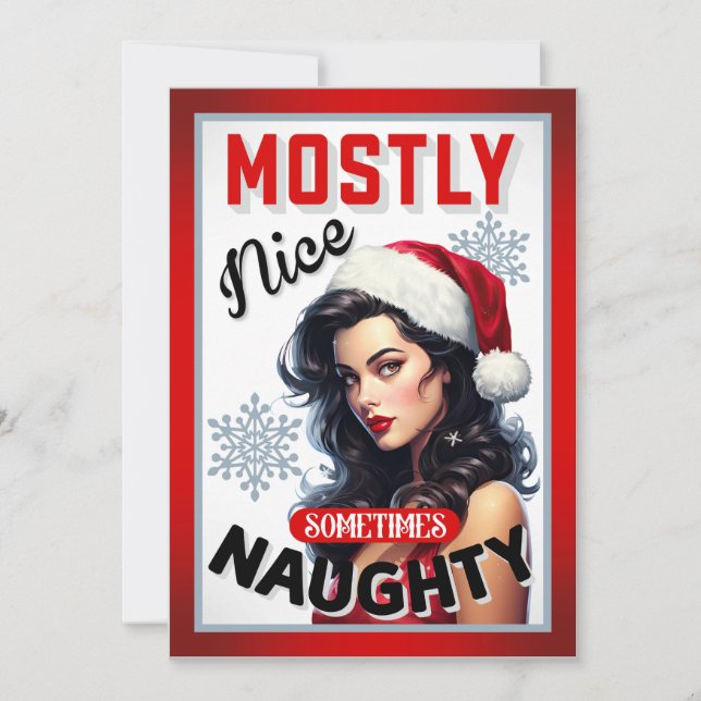 Tarjeta De Agradecimiento Lindo a veces travieso Pin-up Retro de Navidad (Anverso)