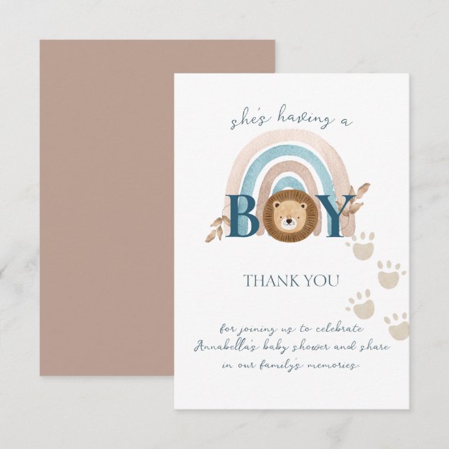 Tarjeta De Agradecimiento Lindo bebé boho león huellas de patitas (Anverso / Reverso)