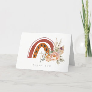 Tarjeta De Agradecimiento Lindo Boho Floral Arcoíris Cruz Naranja Herrumbre