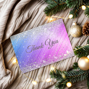 Tarjeta De Agradecimiento Lindo brillo falso plateado morado cepillado