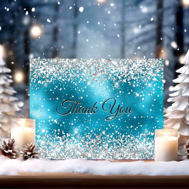 Tarjeta De Agradecimiento Lindo brillo falso plateado turquesa (Subido por el creador)