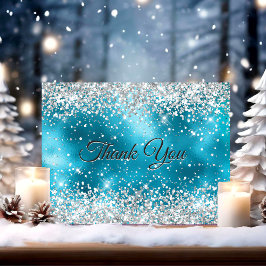 Tarjeta De Agradecimiento Lindo brillo falso plateado turquesa