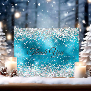 Tarjeta De Agradecimiento Lindo brillo falso plateado turquesa