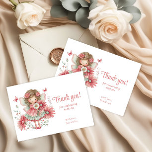 Tarjeta De Agradecimiento Lindo Capricho Hada Flores Rosadas Cumpleaños 2 Ag
