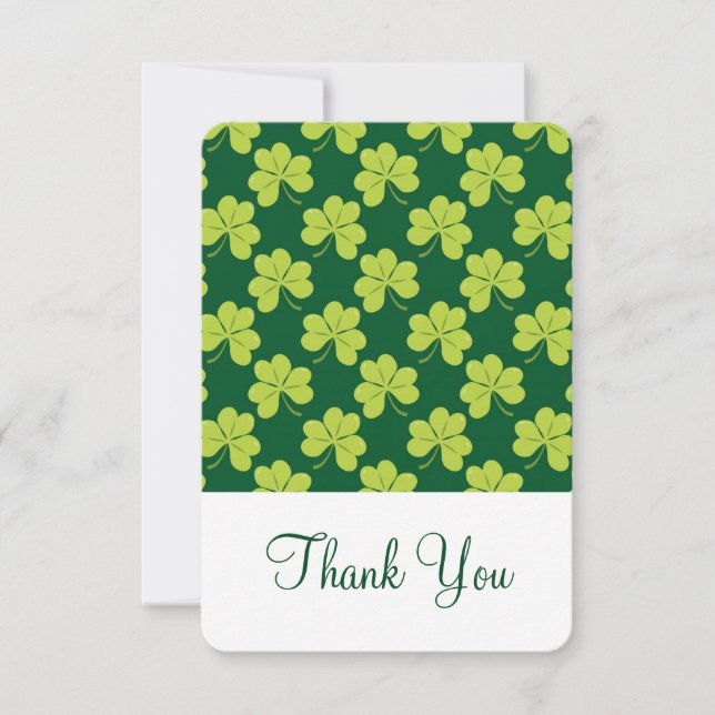 Tarjeta De Agradecimiento Lindo Green Clover Shamrock Pattern Gracias (Anverso)