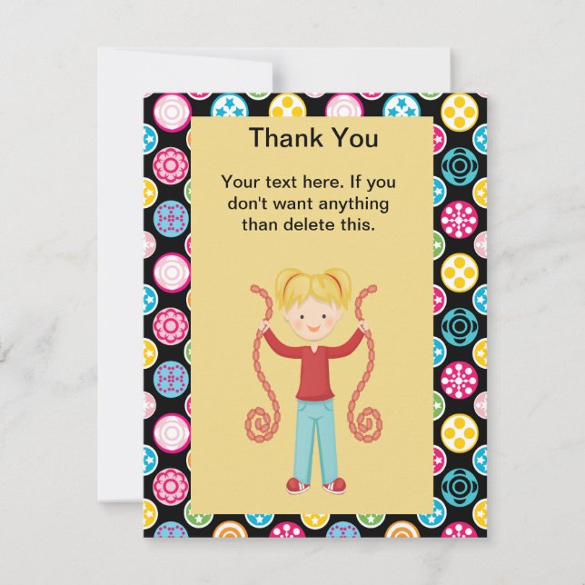 Tarjeta De Agradecimiento Lindo, multicolor, cumpleaños GirlThank de la (Anverso)