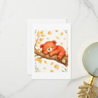 Tarjeta De Agradecimiento Lindo oso bebé de acuarela durmiendo en una rama d