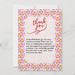 Tarjeta De Agradecimiento Lindo patrón floral pastel suave rosa femenino
