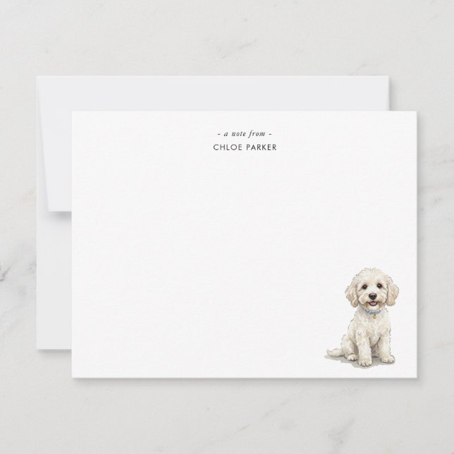 Tarjeta De Agradecimiento Lindo perro Cockapoo blanco acuarela plano (Anverso)