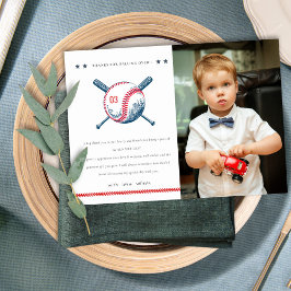 Tarjeta De Agradecimiento Lindo rojo navy béisbol niños foto cumpleaños