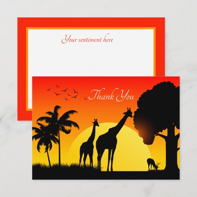 Tarjeta De Agradecimiento lindos animales de Safari agregar texto  (Anverso / Reverso)