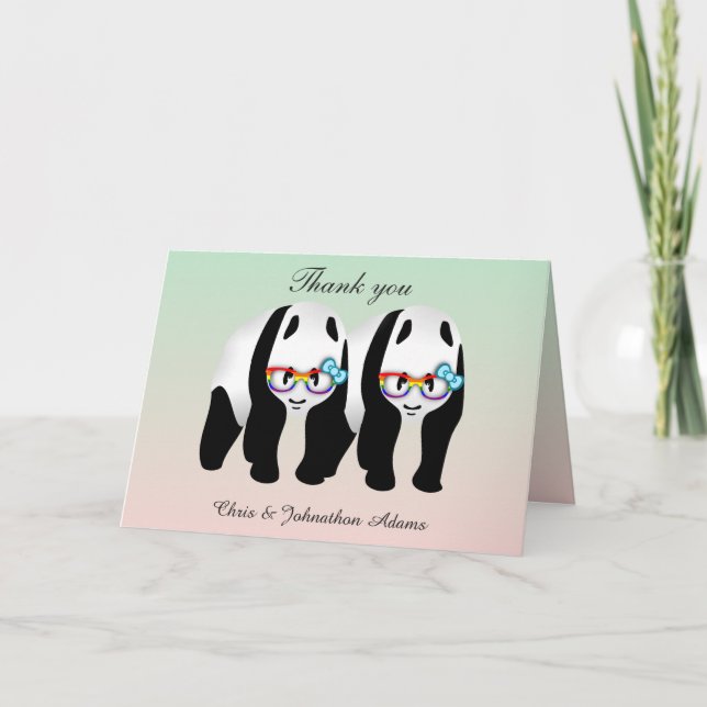Tarjeta De Agradecimiento Lindos pandas gay arcoíris usando gafas Gracias (Anverso)