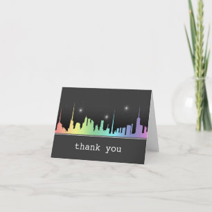 Tarjeta De Agradecimiento Línea aérea urbana de Ombre Rainbow City