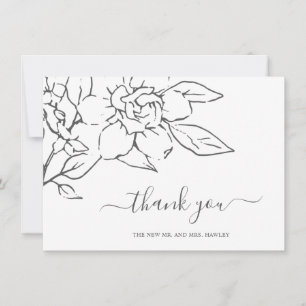 Tarjeta De Agradecimiento Línea Neutral Arte Boda Floral Elegante