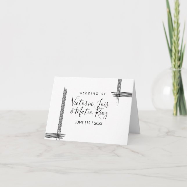 Tarjeta De Agradecimiento Líneas abstractas negro blanco mesa de boda modern (Anverso)