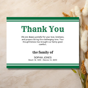 Tarjeta De Agradecimiento Líneas Memoriales de Blanco Elegante y Verde Botel