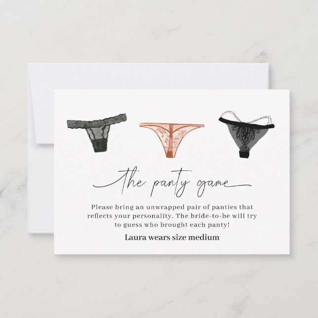 Tarjeta De Agradecimiento Lingerie Bridal Shower Panty Game Card (Anverso)
