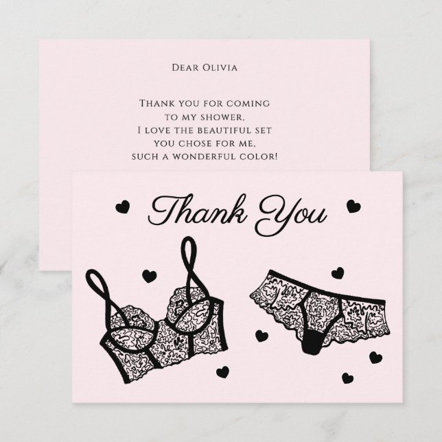 Tarjeta De Agradecimiento Lingerie Fiesta Bridal Shower Foto Gracias (Anverso / Reverso)