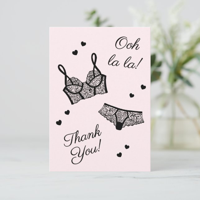 Tarjeta De Agradecimiento Lingerie Fiesta Bridal Shower Panty Fiesta Gracias (Anverso de pie)