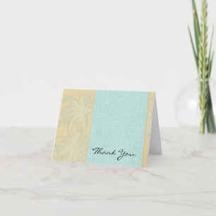 Tarjeta De Agradecimiento Lino Crema y Palmeras Azules Gracias