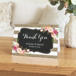 Tarjeta De Agradecimiento Lino Rústico de Campo Arpillera Floral Gracias