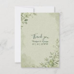 Tarjeta De Agradecimiento Lino Salvia Rústica Botánica de Boda