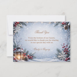 Tarjeta De Agradecimiento Linterna Cálida entre Siempreverdes Nevados