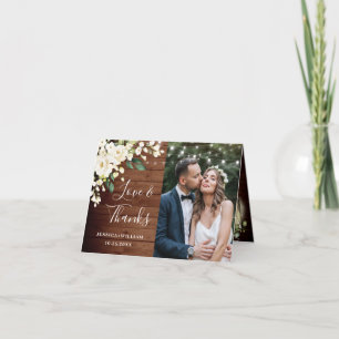 Tarjeta De Agradecimiento Linterna floral de rosas blancas y maderas.